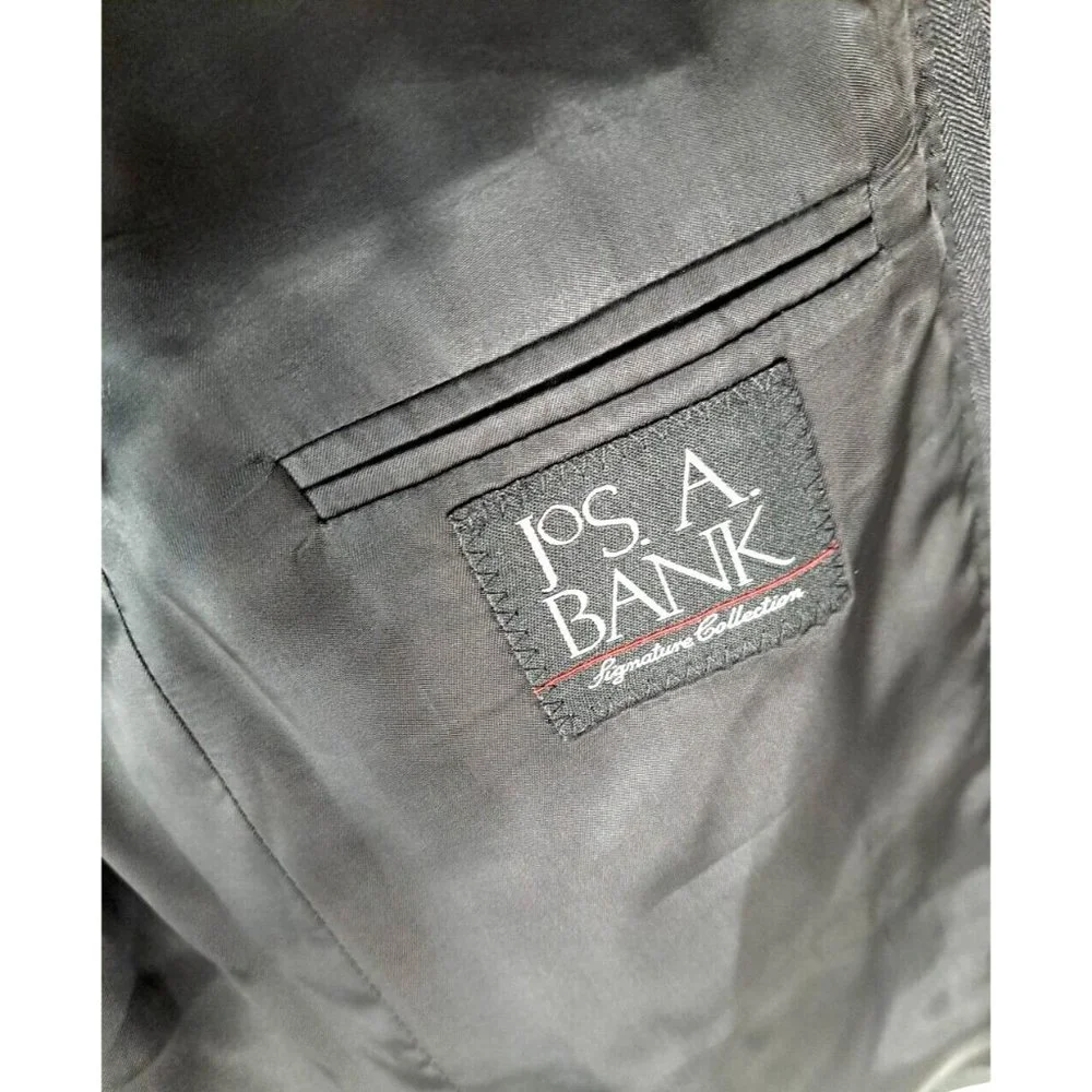 Mens Jos A Bank Signature Blazer Sports Coat Wool Gray Herringbone Business 44L - Picture 5 of 6